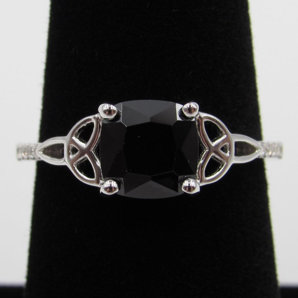 Sterling Silver Black CZ Diamond Celtic Band Ring - Picture 1 of 5